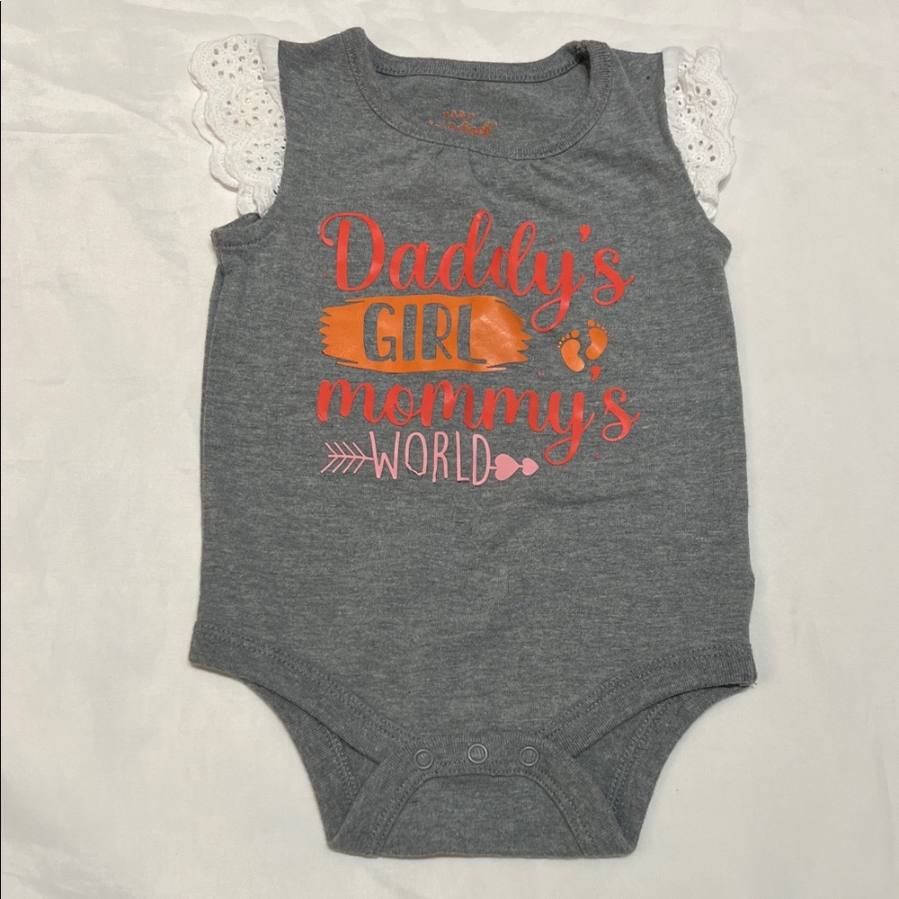 “Bundle 10/$13” Cat & Jack 0-3m Gray Baby girl bodysuit with Orange short sleeve